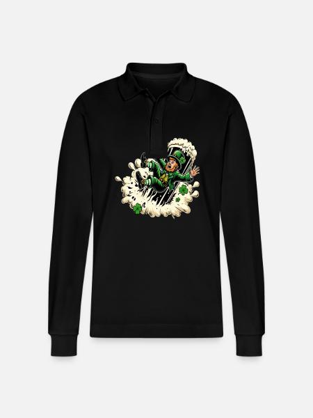 Fallender Leprechaun (Irischer Kobold) - Stanley/Stella Unisex Bio-Langarm-Poloshirt Prepster - Schwarz