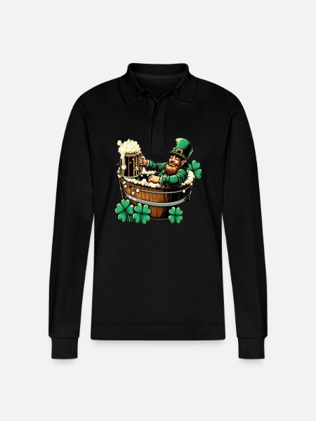 Bathing Leprechaun (Irish Leprechaun) - Stanley/Stella Organic Unisex Long-Sleeved Polo Shirt Prepster - black