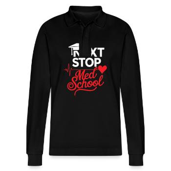 Next Stop Med School Medical School Student Doctor - Stanley/Stella Organic Unisex Long-Sleeved Polo Shirt Prepster - black - Front - Anna (173cm) & Nico (186cm)