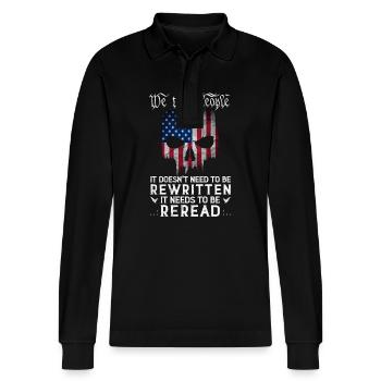 Patriot Skull US Flag La Constitution des États-Unis doit - Polo à manches longues bio PREPSTER Stanley/Stella Unisexe - noir - Devant - Anna (173cm) & Nico (186cm)