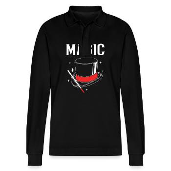 Sorcerer - Stanley/Stella Organic Unisex Long-Sleeved Polo Shirt Prepster - black - Front - Anna (173cm) & Nico (186cm)