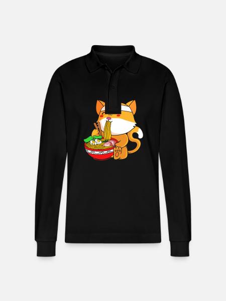 Maneki Neko Japan Glücksbringer - Stanley/Stella Unisex Bio-Langarm-Poloshirt Prepster - Schwarz