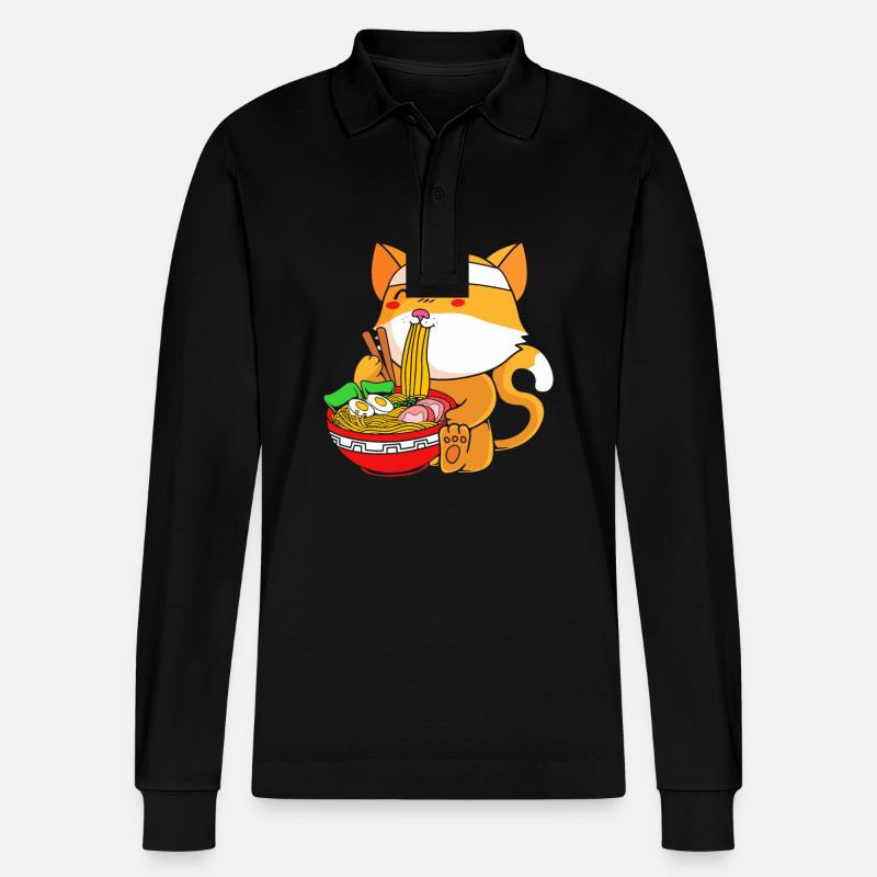 Maneki Neko Japan Glücksbringer - Stanley/Stella Unisex Bio-Langarm-Poloshirt Prepster - Schwarz