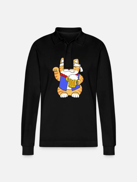 Maneki Neko Japan Glücksbringer - Stanley/Stella Unisex Bio-Langarm-Poloshirt Prepster - Schwarz
