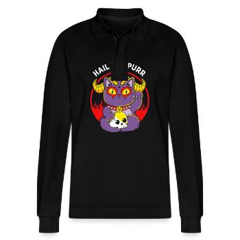 Maneki Neko Japan Glücksbringer - Stanley/Stella Unisex Bio-Langarm-Poloshirt Prepster - Schwarz - Vorne - Anna (173cm) & Nico (186cm)