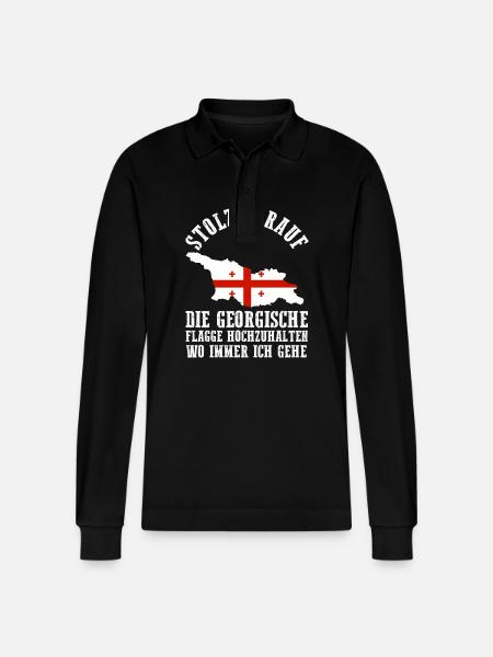 Georgian Georgia - Stanley/Stella Organic Unisex Long-Sleeved Polo Shirt Prepster - black