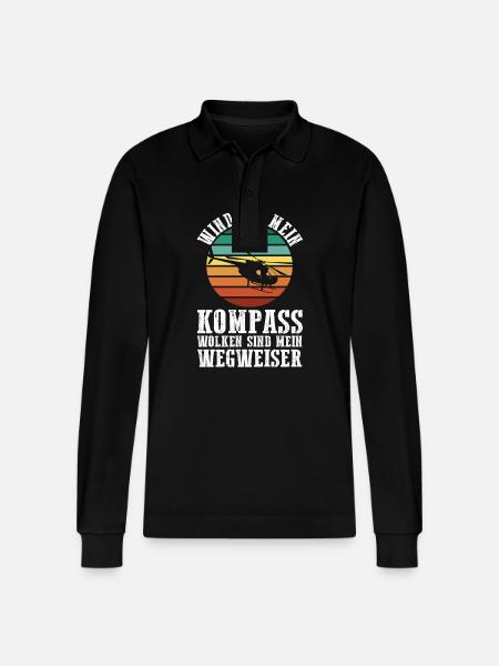 Pilot Fliegen Flieger Helikopter Hubschrauber - Stanley/Stella Unisex Bio-Langarm-Poloshirt Prepster - Schwarz