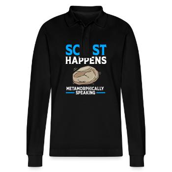 Geologist Geology - Stanley/Stella Organic Unisex Long-Sleeved Polo Shirt Prepster - black - Front - Anna (173cm) & Nico (186cm)