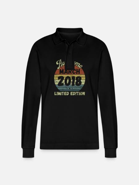 Awesome since March 2018 - Birthday - Stanley/Stella Organic Unisex Long-Sleeved Polo Shirt Prepster - black