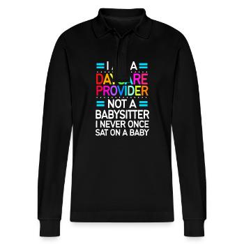 Daycare Center Education Educator Educator - Stanley/Stella Organic Unisex Long-Sleeved Polo Shirt Prepster - black - Front - Anna (173cm) & Nico (186cm)