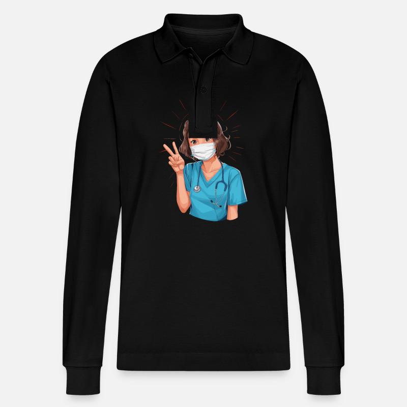 Lustige Krankenschwester mit Humor - Stanley/Stella Unisex Bio-Langarm-Poloshirt Prepster - Schwarz