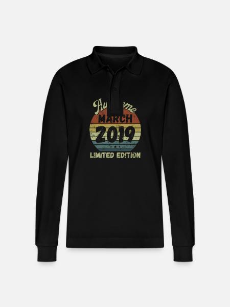 Awesome since March 2019 - Birthday - Stanley/Stella Organic Unisex Long-Sleeved Polo Shirt Prepster - black