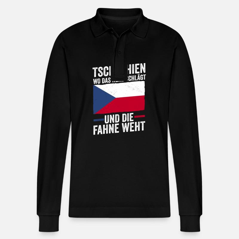 Tschechen Tschechisch Tschechien - Stanley/Stella Unisex Bio-Langarm-Poloshirt Prepster - Schwarz