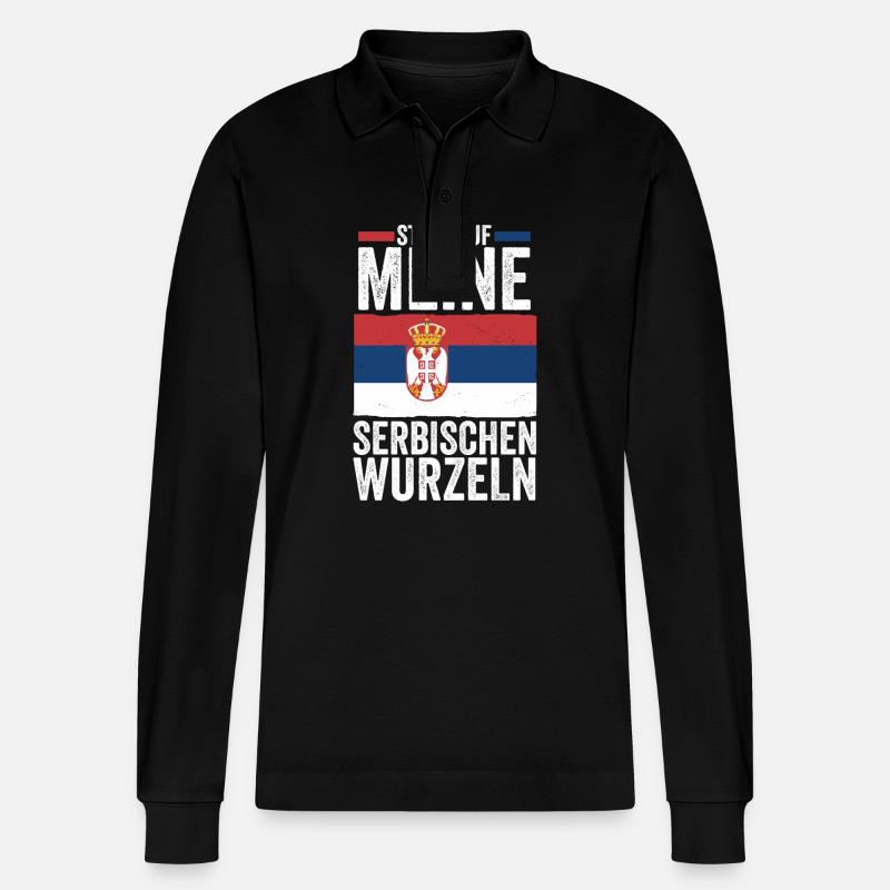 Serben Serbisch Serbien - Stanley/Stella Unisex Bio-Langarm-Poloshirt Prepster - Schwarz