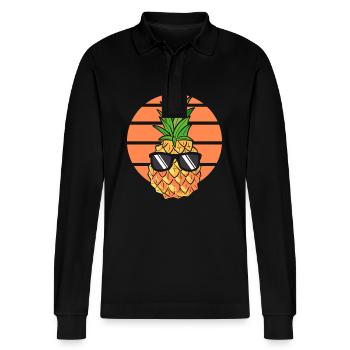 Ananas - Stanley/Stella Unisex Bio-Langarm-Poloshirt Prepster - Schwarz - Vorne - Anna (173cm) & Nico (186cm)