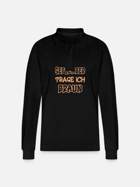 Im September trage ich braun Spruch Farbe braun - Stanley/Stella Unisex Bio-Langarm-Poloshirt Prepster - Schwarz
