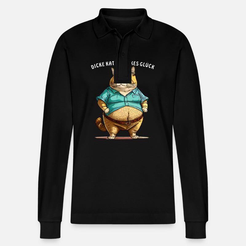 DICKE KATZE DICKES GLÜCK - Stanley/Stella Unisex Bio-Langarm-Poloshirt Prepster - Schwarz