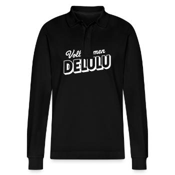 Perfectly Delulu Funny Saying Confuses Denglis - Stanley/Stella Organic Unisex Long-Sleeved Polo Shirt Prepster - black - Front - Anna (173cm) & Nico (186cm)