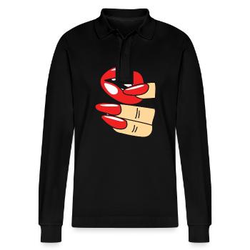 Nageldesignerin Nagel Kosmetik Kosmetikerin - Stanley/Stella Unisex Bio-Langarm-Poloshirt Prepster - Schwarz - Vorne - Anna (173cm) & Nico (186cm)