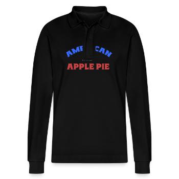 American As Apple Pie Graphic in Red and Green - Stanley/Stella Organic Unisex Long-Sleeved Polo Shirt Prepster - black - Front - Anna (173cm) & Nico (186cm)