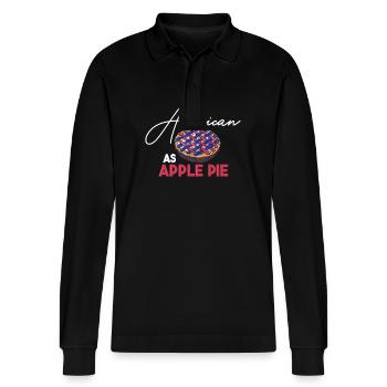 American As Apple Pie Graphic in Red and Green - Stanley/Stella Organic Unisex Long-Sleeved Polo Shirt Prepster - black - Front - Anna (173cm) & Nico (186cm)
