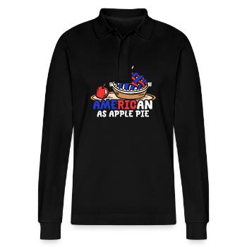 American As Apple Pie Graphic in Red and Green - Stanley/Stella Organic Unisex Long-Sleeved Polo Shirt Prepster - black - Front - Anna (173cm) & Nico (186cm)