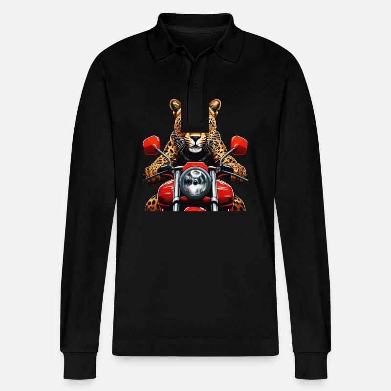 LEOPARD MOTORCYCLE - Stanley/Stella Organic Unisex Long-Sleeved Polo Shirt Prepster - black