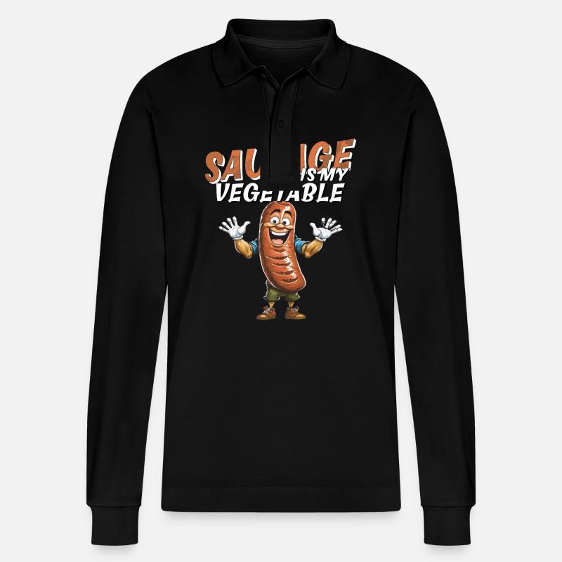 SAUSAGE IS MY VEGETABLE - Stanley/Stella Unisex Bio-Langarm-Poloshirt Prepster - Schwarz
