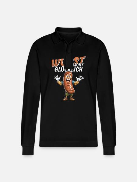 SAUSAGE MAKES YOU HAPPY - Stanley/Stella Organic Unisex Long-Sleeved Polo Shirt Prepster - black