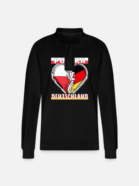 POLSKA GERMANY HEART - Stanley/Stella Organic Unisex Long-Sleeved Polo Shirt Prepster - black