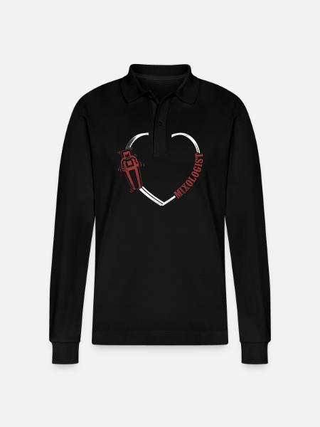 Bartender Mixologist Heart - Stanley/Stella Organic Unisex Long-Sleeved Polo Shirt Prepster - black