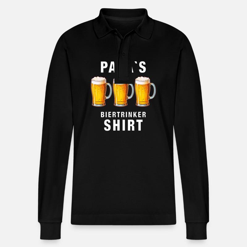 PAPA´S Biertrinker Shirt - Stanley/Stella Unisex Bio-Langarm-Poloshirt Prepster - Schwarz