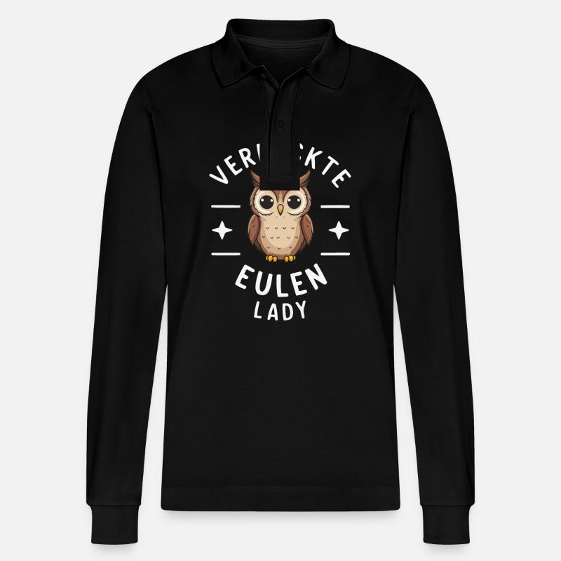 Nachteule Eule Eulen Vogel - Stanley/Stella Unisex Bio-Langarm-Poloshirt Prepster - Schwarz