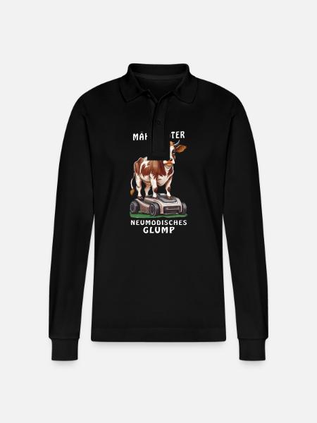COW ROBOTIC LAWNMOWER NEWFANGLED GLUMP - Stanley/Stella Organic Unisex Long-Sleeved Polo Shirt Prepster - black