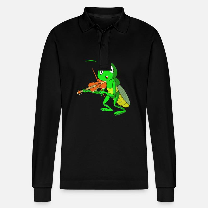 Grashüpfer Heuschrecke - Stanley/Stella Unisex Bio-Langarm-Poloshirt Prepster - Schwarz