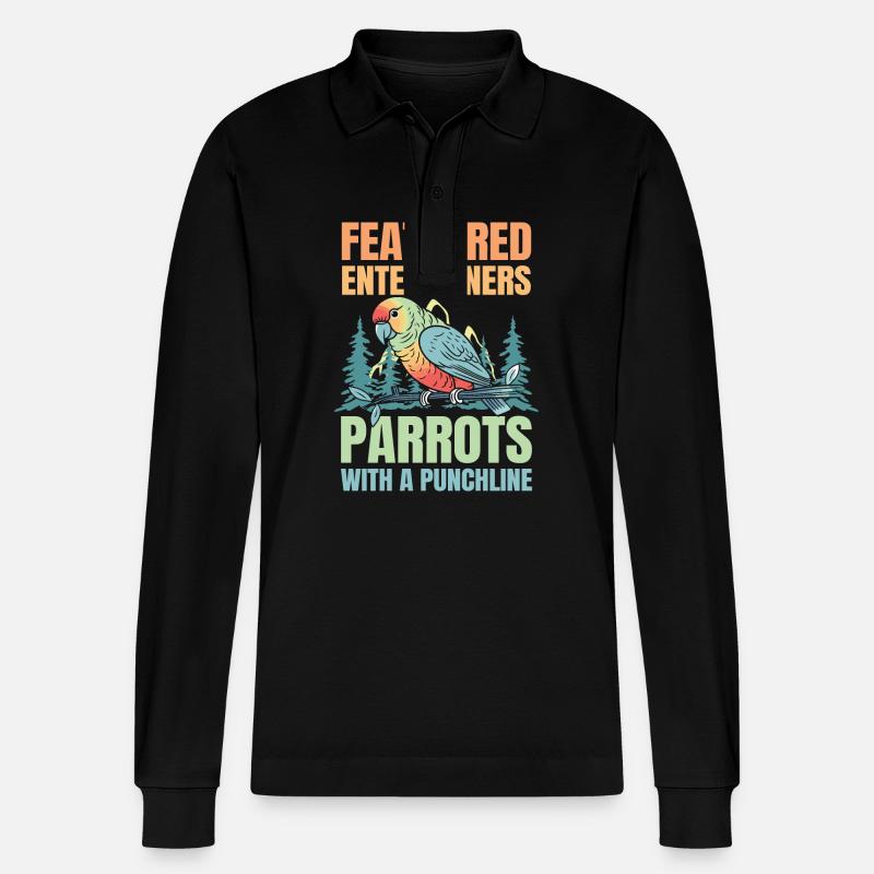 Feathered Entertainers Parrots - Stanley/Stella Unisex Bio-Langarm-Poloshirt Prepster - Schwarz