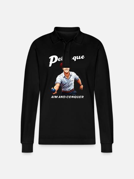 PETANQUE AIM AND CONQUER - Stanley/Stella Organic Unisex Long-Sleeved Polo Shirt Prepster - black