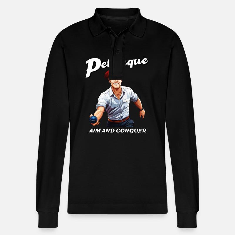 PETANQUE AIM AND CONQUER - Stanley/Stella Unisex Bio-Langarm-Poloshirt Prepster - Schwarz