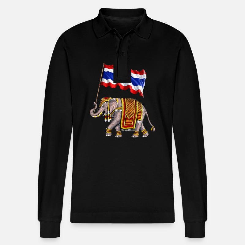 Éléphant de Thaïlande Drapeau Thaï - Polo à manches longues bio PREPSTER Stanley/Stella Unisexe - noir