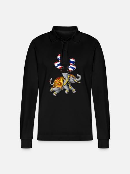 Thailand Elephant - Stanley/Stella Organic Unisex Long-Sleeved Polo Shirt Prepster - black