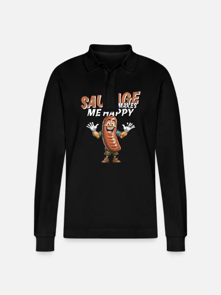SAUSAGE MAKES ME HAPPY - Stanley/Stella Organic Unisex Long-Sleeved Polo Shirt Prepster - black