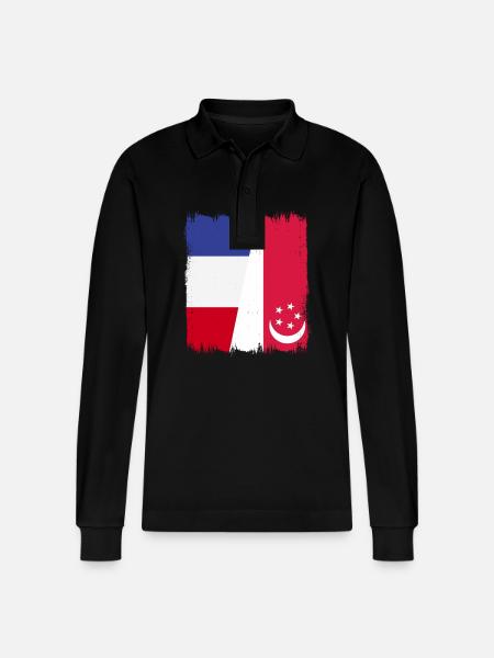 Singapore France - Stanley/Stella Organic Unisex Long-Sleeved Polo Shirt Prepster - black
