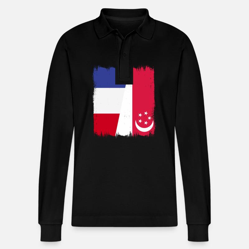 Singapur Frankreich - Stanley/Stella Unisex Bio-Langarm-Poloshirt Prepster - Schwarz