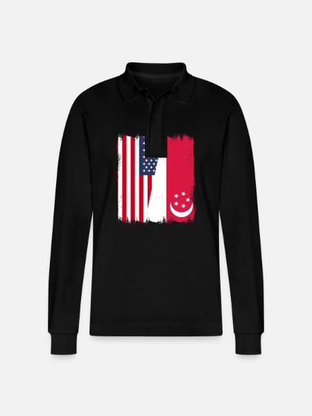 Drapeau américain de Singapour - Polo à manches longues bio PREPSTER Stanley/Stella Unisexe - noir