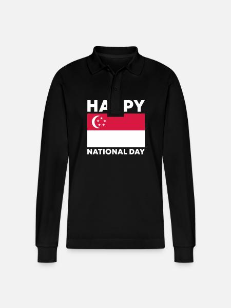 Singapore National Day - Stanley/Stella Organic Unisex Long-Sleeved Polo Shirt Prepster - black