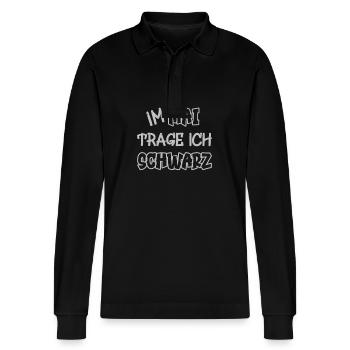 Im Mai trage ich schwarz Spruch Farbe schwarz - Stanley/Stella Unisex Bio-Langarm-Poloshirt Prepster - Schwarz - Vorne - Anna (173cm) & Nico (186cm)