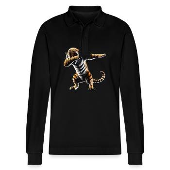Lustiges Dabbing Tiger Wildtier Tierliebhaber - Stanley/Stella Unisex Bio-Langarm-Poloshirt Prepster - Schwarz - Vorne - Anna (173cm) & Nico (186cm)