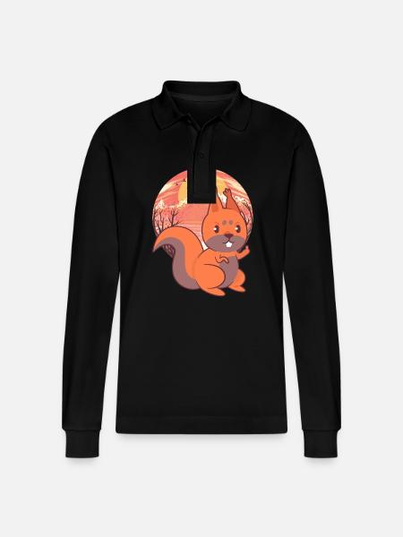 squirrel children child - Stanley/Stella Organic Unisex Long-Sleeved Polo Shirt Prepster - black