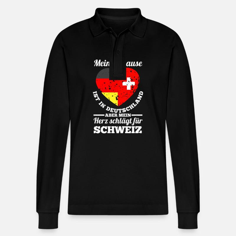 Schweizer Deutschland Schweiz - Stanley/Stella Unisex Bio-Langarm-Poloshirt Prepster - Schwarz