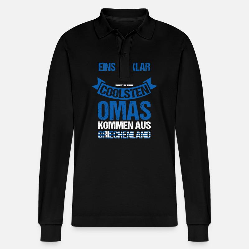 Griechen Oma Großmutter Griechenland - Stanley/Stella Unisex Bio-Langarm-Poloshirt Prepster - Schwarz